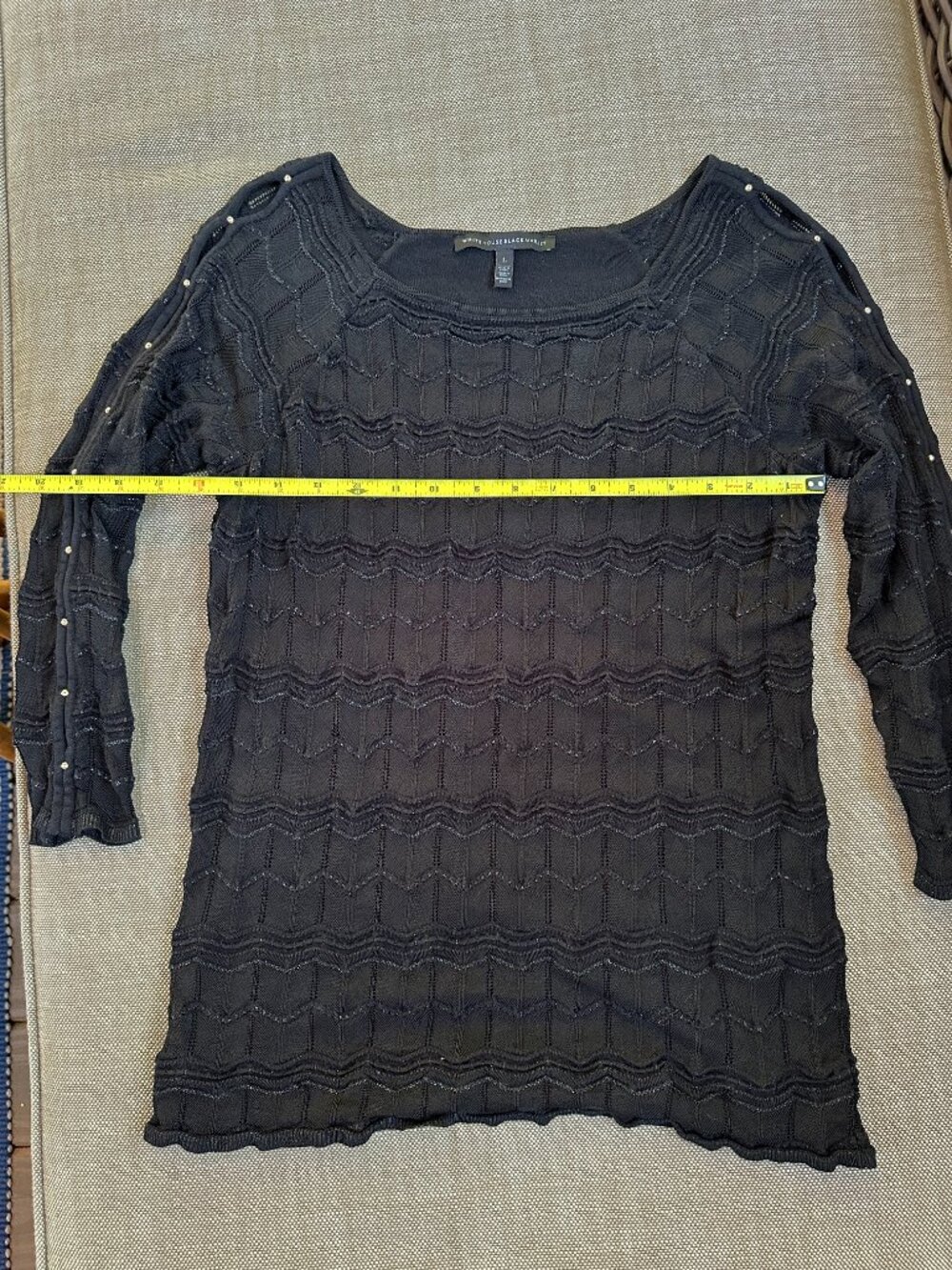 White House Black Market Pullover Knit Sweater Studded Peek-A-Boo Sleeves Size L - Picture 6 of 8